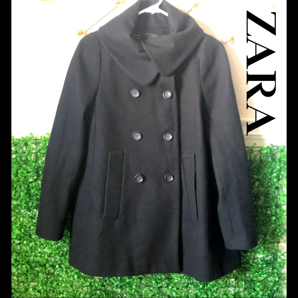 Zara Basic Black wool pea coat